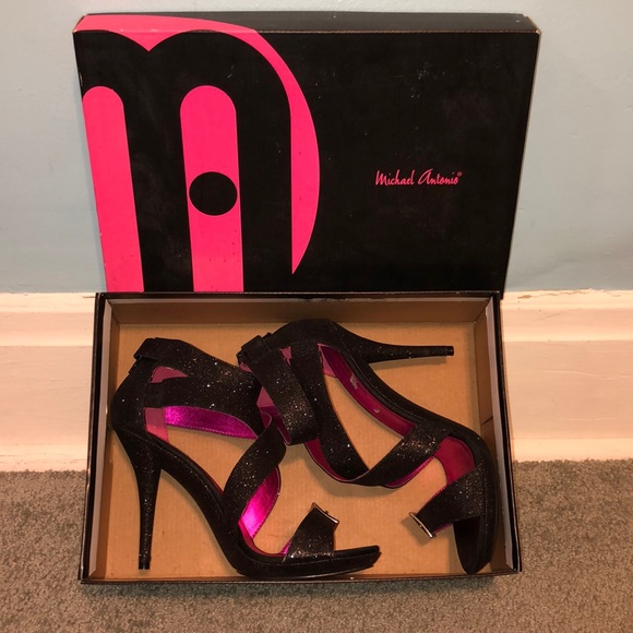 Michael Antonio - Black Glitter Strap Heels - Picture 1 of 8
